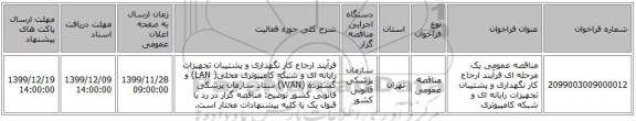 مناقصه عمومی یک مرحله ای فرآیند ارجاع کار نگهداری و پشتیبان تجهیزات رایانه ای و شبکه کامپیوتری