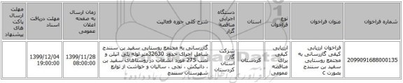 فراخوان ارزیابی کیفی گازرسانی به مجتمع روستایی سفید بن سنندج بصورت c