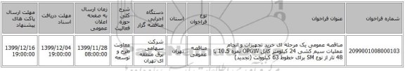 مناقصه عمومی یک مرحله ای خرید تجهیزات و انجام عملیات سیم کشی 24 کیلومتر کابل OPGW نمره 10.5 با 48 تار از نوع SM برای خطوط 63 کیلوولت (تجدید)