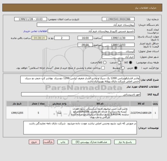 استعلام واشر فشارقویترانس 1200 یک سری و واشر فشار ضعیف ترانس 1200 دوسری  وواشر کپ جنجر دو سری  جنس اصلی شرکت دارای پروانه بهربرداری باشد 