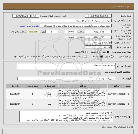 استعلام خرید دو قلم سفتی ولو