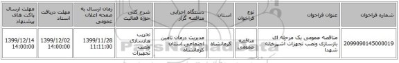 مناقصه عمومی یک مرحله ای بازسازی ونصب تجهزات آشپزخانه شهدا