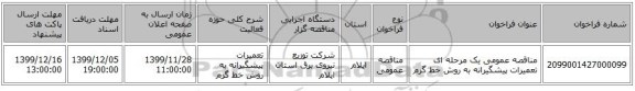 مناقصه عمومی یک مرحله ای تعمیرات پیشگیرانه به روش خط گرم
