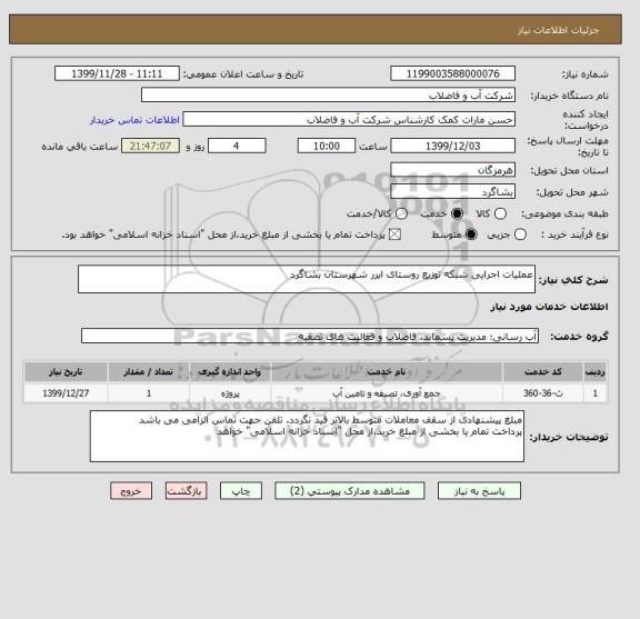 استعلام عملیات اجرایی شبکه توزیع روستای ایرر شهرستان بشاگرد