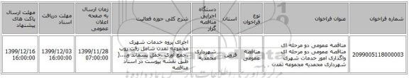 مناقصه عمومی دو مرحله ای مناقصه عمومی دو مرحله ای واگذاری امور خدمات شهری شهرداری محمدیه مجموعه تمدن 