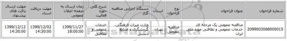 مناقصه عمومی یک مرحله ای خدمات عمومی و نظافتی موزه ملی ایران