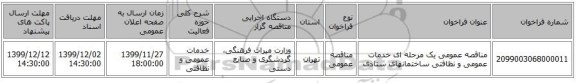 مناقصه عمومی یک مرحله ای خدمات عمومی و نظافتی ساختمانهای ستادی