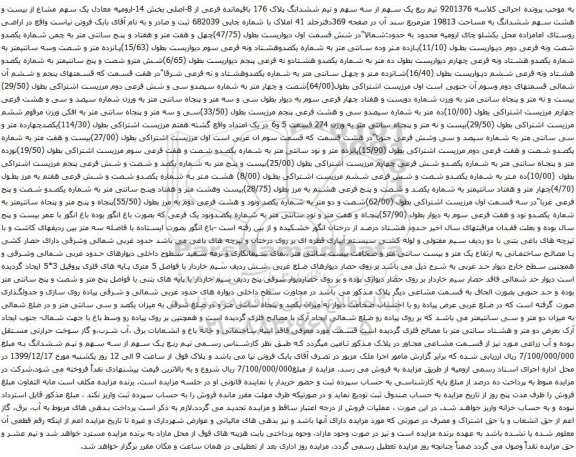 آگهی مزایده نیم ربع یک سهم از سه سهم و نیم ششدانگ پلاک 176 باقیمانده فرعی