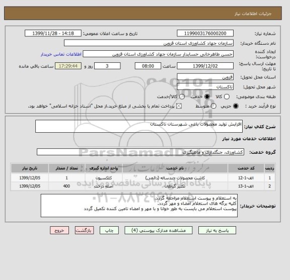 استعلام افزایش تولید محصولات باغی شهرستان تاکستان