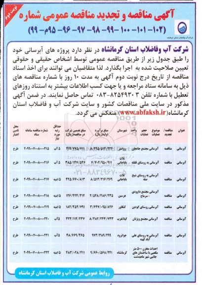 مناقصه پروژه های آبرسانی تجدید