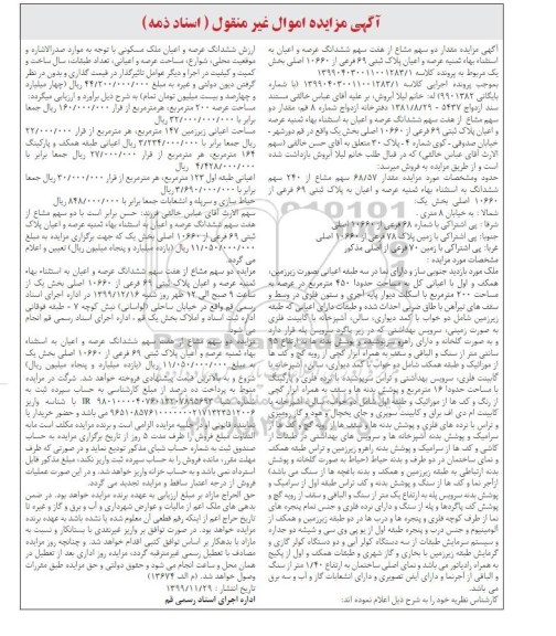 مزایده،مزایده دو سهم مشاع از هفت سهم ششدانگ عرصه