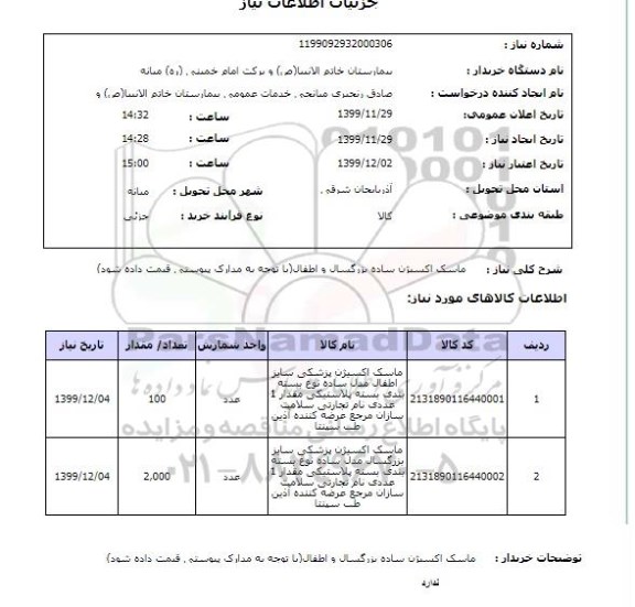 استعلام ماسک اکسیژن ساده بزرگسال و اطفال(با توجه به مدارک پیوستی قیمت داده شود)