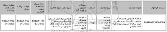مناقصه عمومی همزمان با ارزیابی (فشرده) دو مرحله ای خرید سامانه مدیریت پروژه طرح های عمرانی