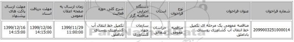 مناقصه عمومی یک مرحله ای تکمیل خط انتقال آب کشاورزی روستای باداملق