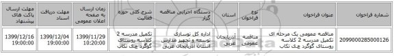 مناقصه عمومی یک مرحله ای تکمیل مدرسه 2 کلاسه روستای گوگرد چـی تکاب