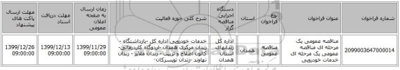 مناقصه عمومی یک مرحله ای مناقصه عمومی یک مرحله ای خدمات خودرویی 