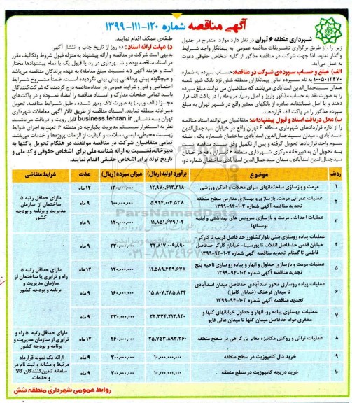 آگهی مناقصه , مناقصه  مرمت و بازسازی ساختمان های سرای محلات و اماکن ورزشی...