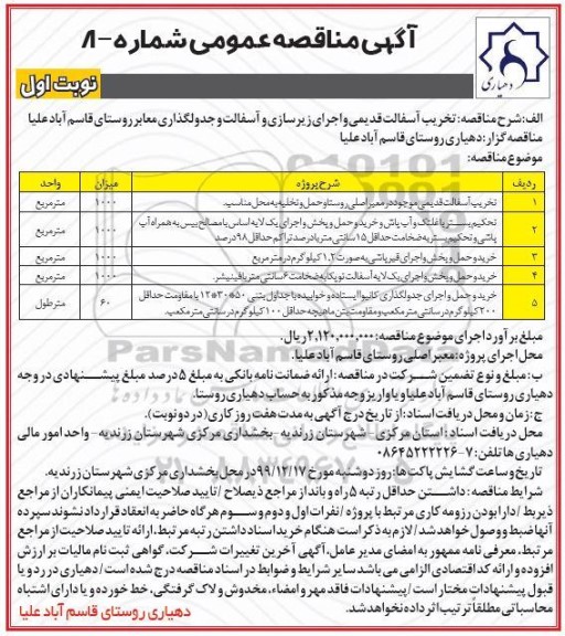 مناقصه، مناقصه تخریب آسفالت قدیمی... 