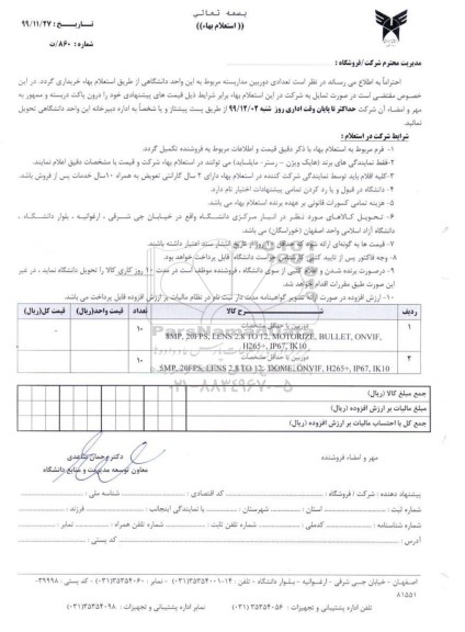 استعلام تعدادی دوربین مداربسته 