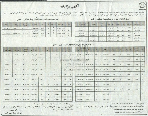 مزایده،مزایده واگذاری تعدادی از املاک و مستغلات