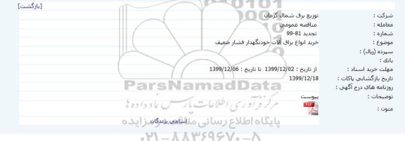 تجدید،تجدید خرید انواع یراق آلات خودنگهدار فشار ضعیف 