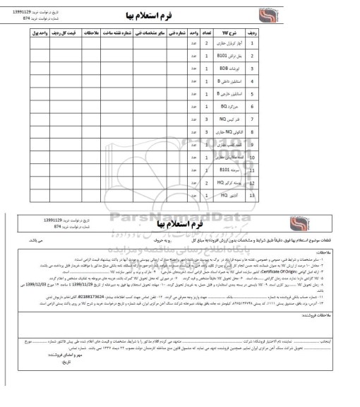 استعلام​ استعلام​ آچار کربارل حفاری 	 ...