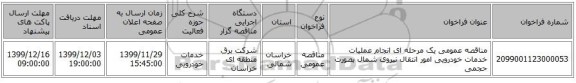 مناقصه، مناقصه عمومی یک مرحله ای انجام عملیات خدمات خودرویی , سامانه تدارکات الکترونیکی دولت
