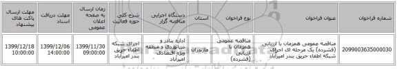 مناقصه عمومی همزمان با ارزیابی (فشرده) یک مرحله ای اجرای شبکه اطفاء حریق بندر امیرآباد
