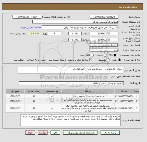 استعلام صندلی کارشناسی - میز کارشناسی - کمد کتابخانه