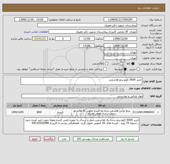 استعلام خرید 3000 کیلو برنج هاشمی