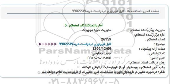 استعلام, استعلام کابل فیبر نوری