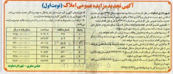 مزایده مزایده فروش املاک واقع در شهرک هشت بهشت تجدید نوبت اول