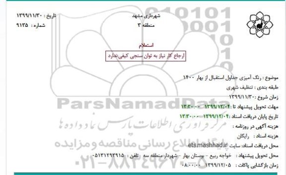استعلام رنگ آمیزی جداول استقبال از بهار 1400