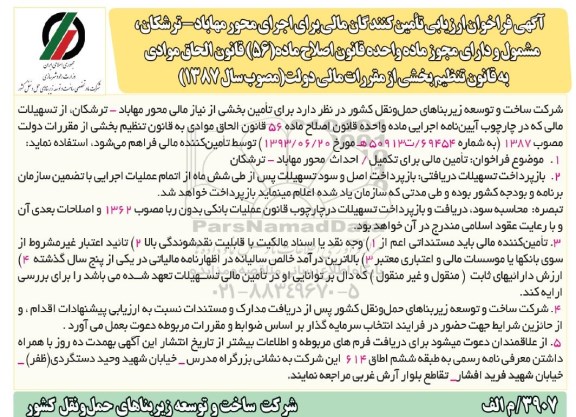 فراخوان ارزیابی تامین کنندگان مالی برای اجرای محور 
