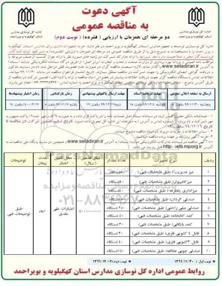 مناقصه،مناقصه خرید تجهیزات اداری برای مدارس 