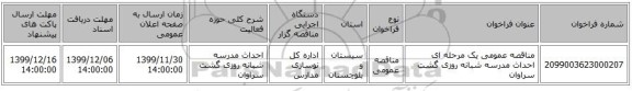 مناقصه عمومی یک مرحله ای احداث مدرسه شبانه روزی گشت سراوان