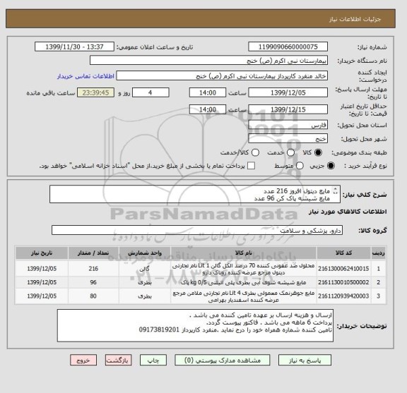 استعلام مایع دیتول افروز 216 عدد
مایع شیشه پاک کن 96 عدد
جوهر نمک 4 لیتری 80 عدد 