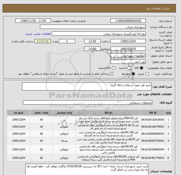 استعلام خرید قیر جهت آسفالت و لکه گیری 