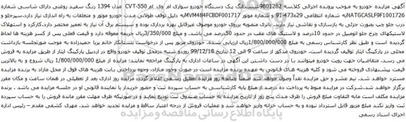 آگهی مزایده ششدانگ یک دستگاه خودرو سواری ام وی ام