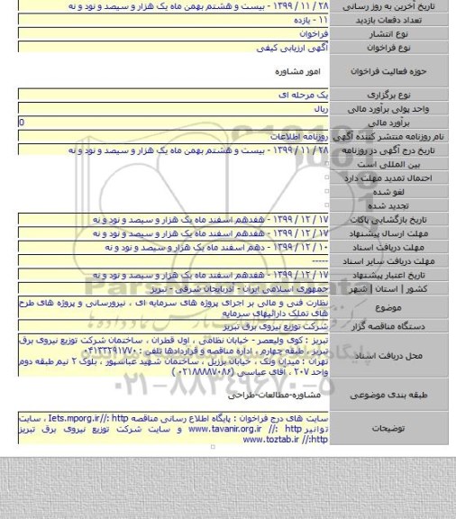 نظارت فنی و مالی بر اجرای پروژه های سرمایه ای ، نیرورسانی و پروژه های طرح های تملک دارائیهای سرمایه
