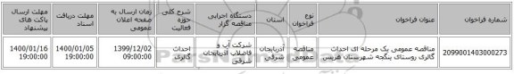 مناقصه عمومی یک مرحله ای احداث گالری روستای ینگجه شهرستان هریس