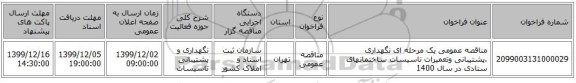 مناقصه عمومی یک مرحله ای نگهداری ،پشتیبانی وتعمیرات تاسیسات ساختمانهای ستادی در سال 1400 