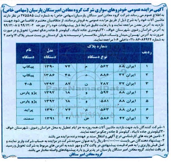 مزایده ، مزایده فروش ماشین آلات