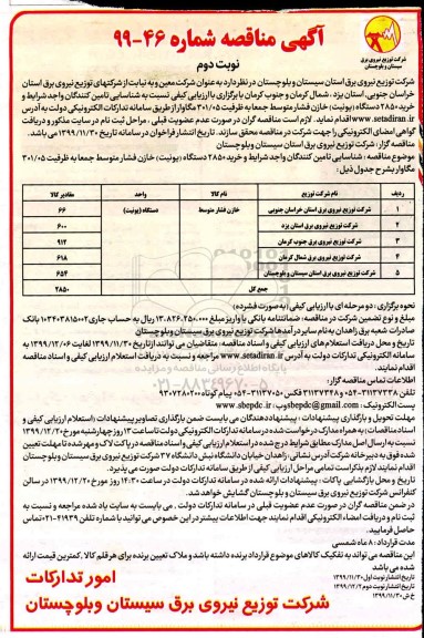 مناقصه خرید 2850 دستگاه (یونیت) خازن فشار متوسط- نوبت دوم 