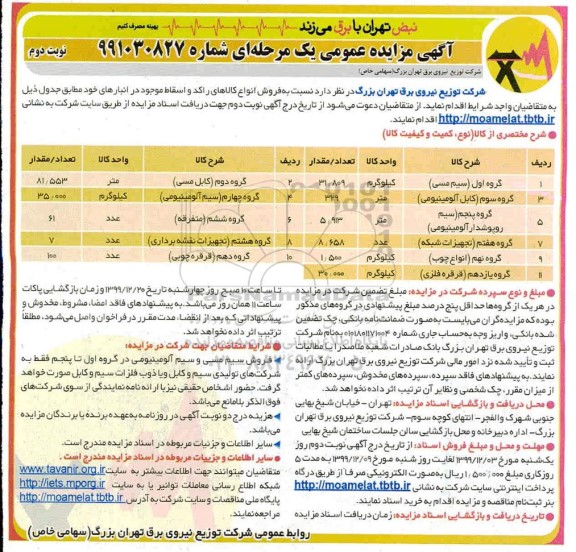 آگهی مزایده عمومی , مزایده فروش انواع کالاهای راکد و اسقاط - نوبت دوم