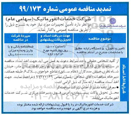 مناقصه 5 دستگاه رایانه تمدید