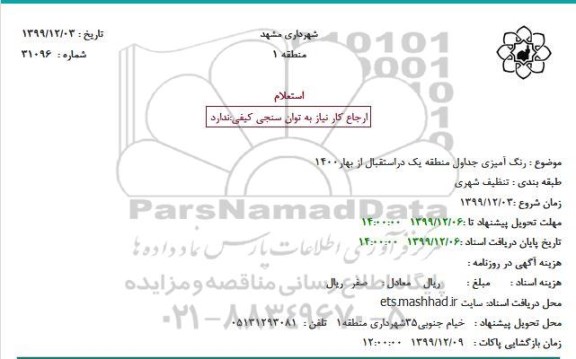 استعلام رنگ آمیزی جداول منطقه یک در استقبال از بهار 1400
