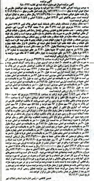 مزایده ،مزایده سه دانگ مشاع از ششدانگ یکباب دکان