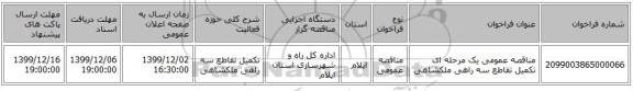 مناقصه عمومی یک مرحله ای تکمیل تقاطع سه راهی ملکشاهی