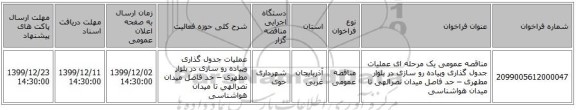مناقصه عمومی یک مرحله ای عملیات جدول گذاری وپیاده رو سازی در بلوار مطهری – حد فاصل میدان نصرالهی تا میدان هواشناسی 